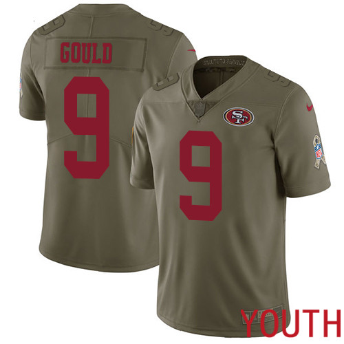 San Francisco 49ers Limited Olive Youth Robbie Gould NFL Jersey #9 2017 Salute to Service->youth nfl jersey->Youth Jersey